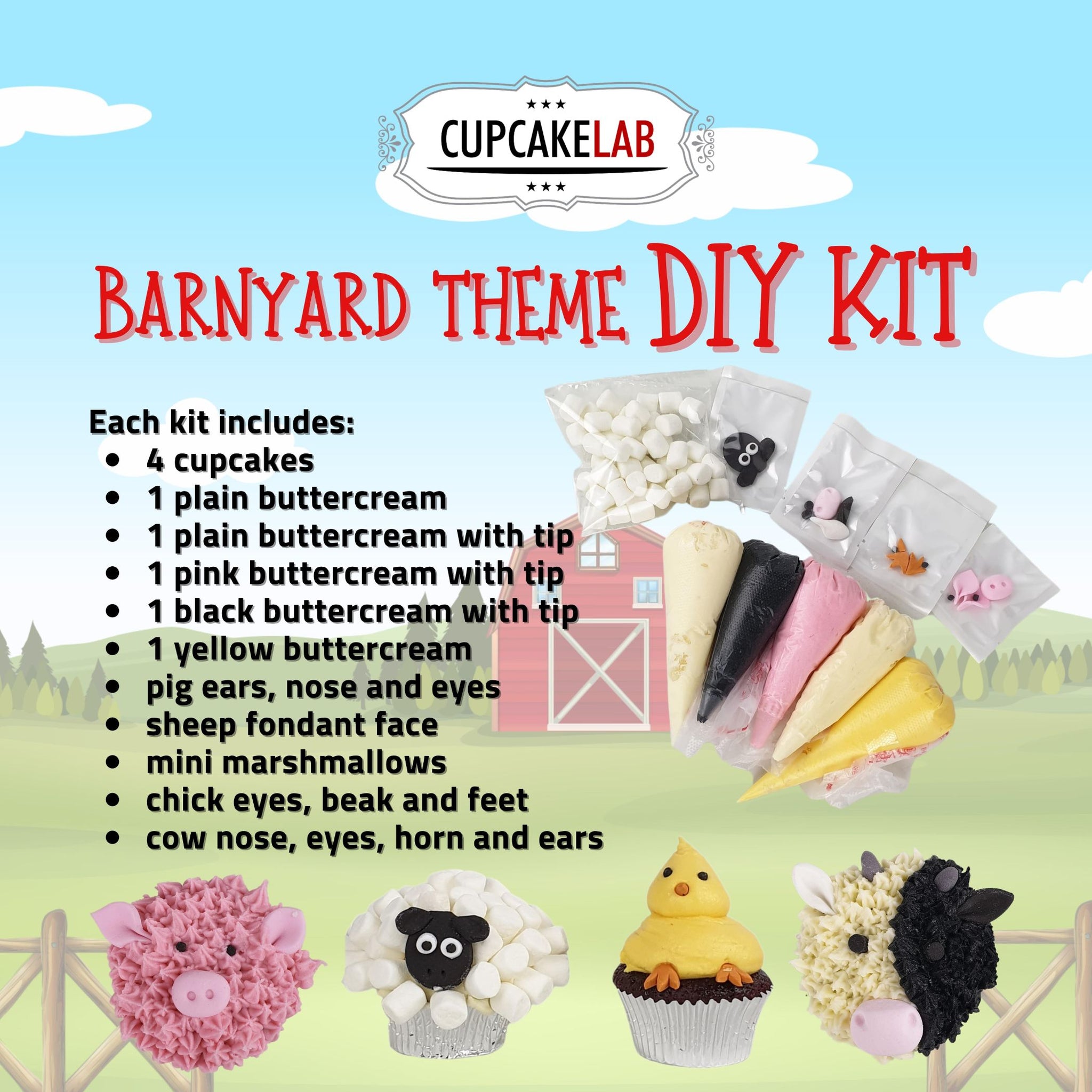 DIY Cupcake Kit: Barnyard Theme (Lead time: 7 Days)