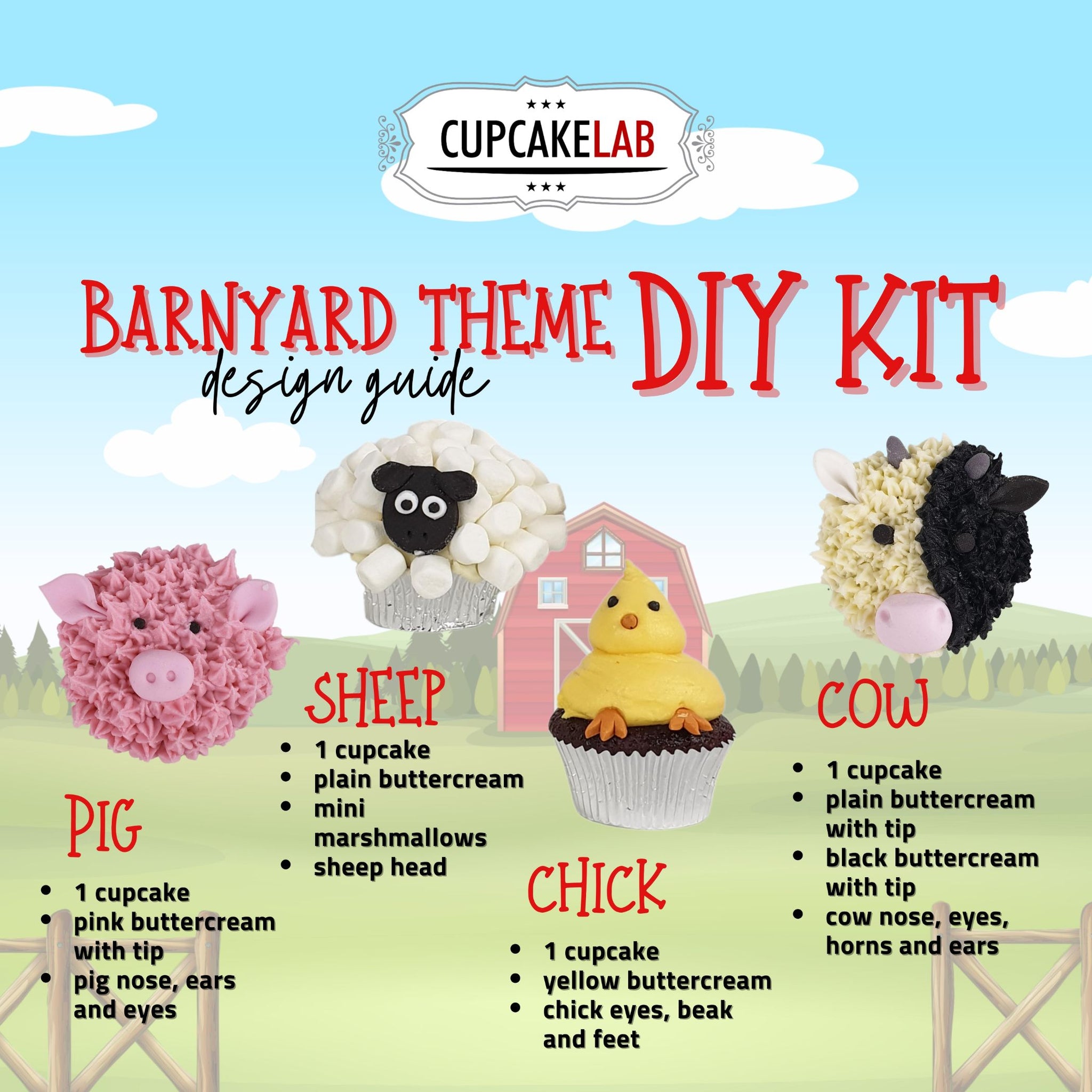 DIY Cupcake Kit: Barnyard Theme (Lead time: 7 Days)